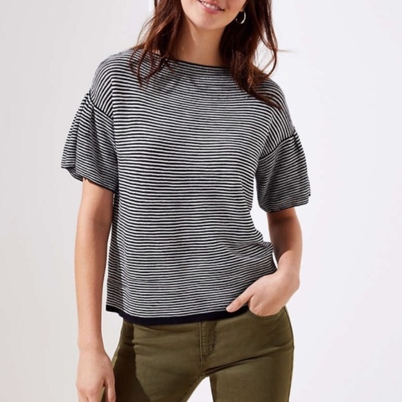 LOFT Tops - LOFT Striped Ruffle Short Sleeve Top
